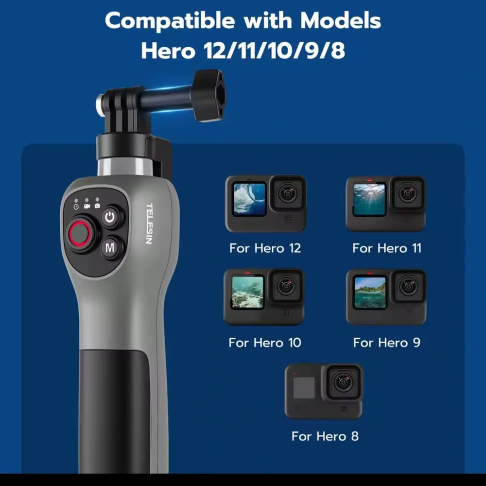 Black and Gray Waterproof Selfie Stick for Action Cameras